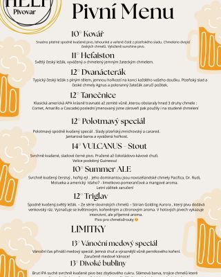🍺 Co máme v Helfu? Pivní Menu! Přijďte ochutnat čerstvě stočené pivo přímo z našeho pivovaru! Dnes servírujeme: 🔹...
